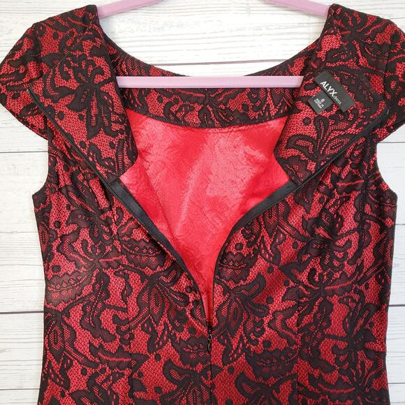 Alyx Cap-Sleeve Lace Overlay Midi Lined  Sheath Dress 8 - Picture 4 of 8